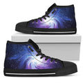 Blue Purple Spiral Galaxy Space Print Black High Top Sneakers