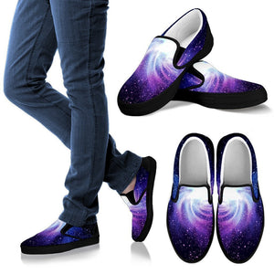 Blue Purple Spiral Galaxy Space Print Men's Slip On Shoes GearFrost