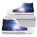 Blue Purple Spiral Galaxy Space Print White High Top Sneakers