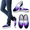Blue Purple Spiral Galaxy Space Print White Slip On Sneakers