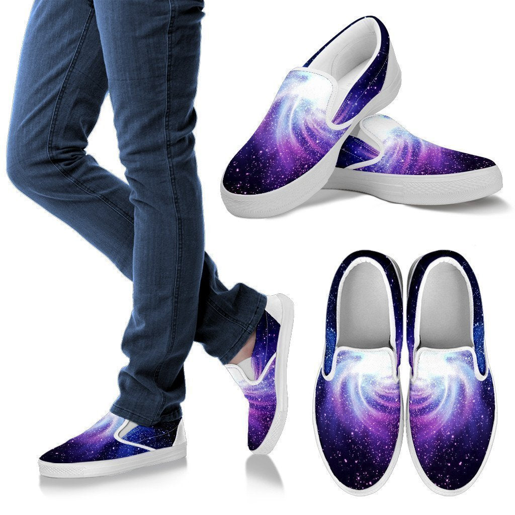 Blue Purple Spiral Galaxy Space Print Women's Slip On Shoes GearFrost
