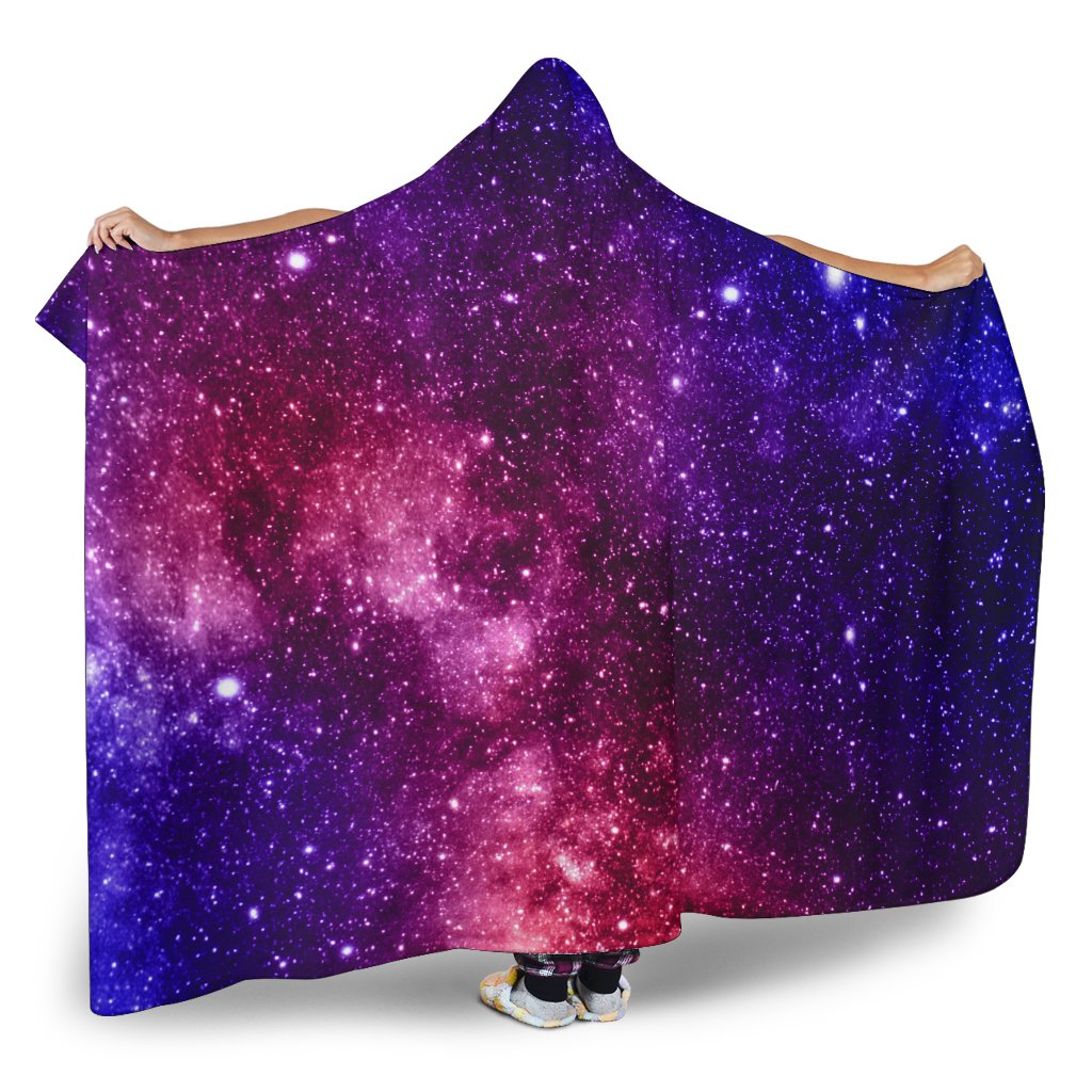 Blue Purple Stardust Galaxy Space Print Hooded Blanket GearFrost
