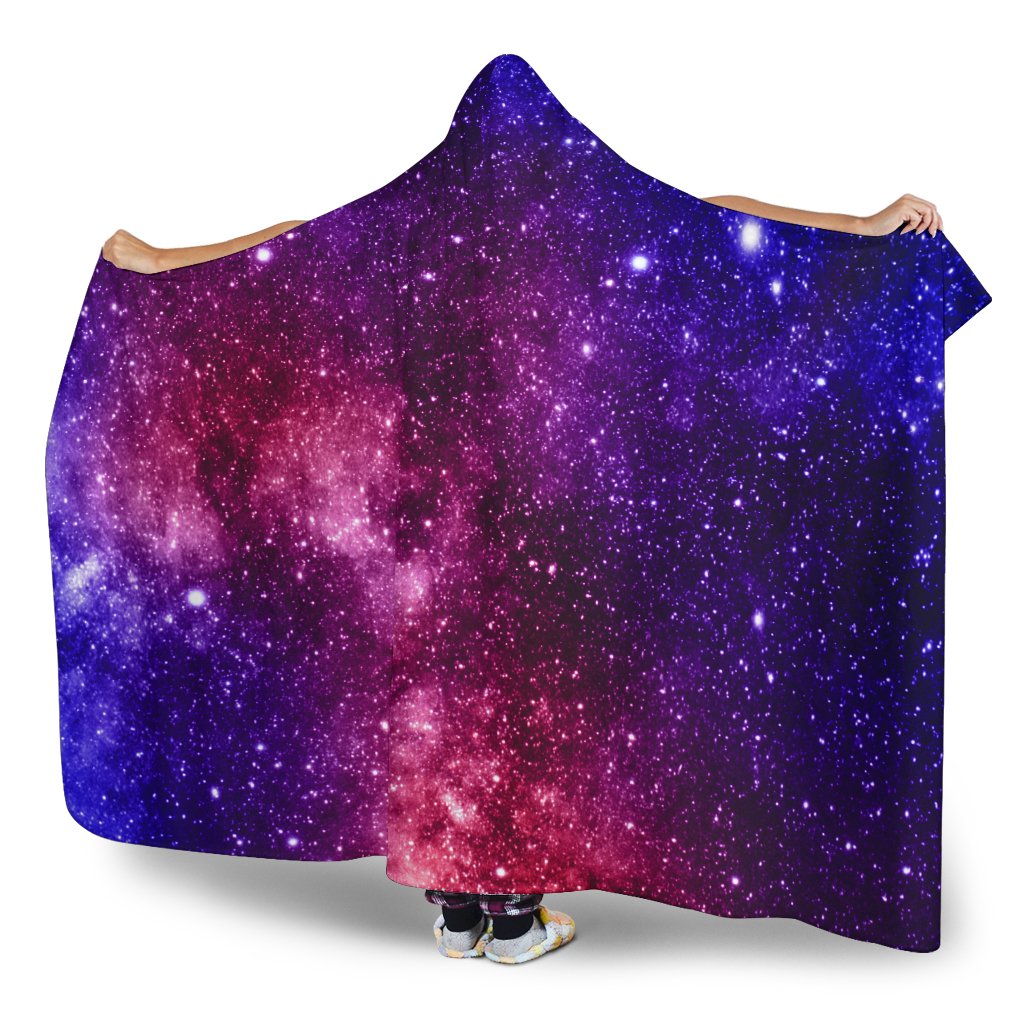 Blue Purple Stardust Galaxy Space Print Hooded Blanket GearFrost