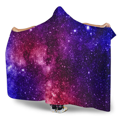 Blue Purple Stardust Galaxy Space Print Hooded Blanket GearFrost