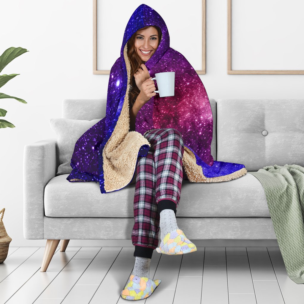 Blue Purple Stardust Galaxy Space Print Hooded Blanket GearFrost