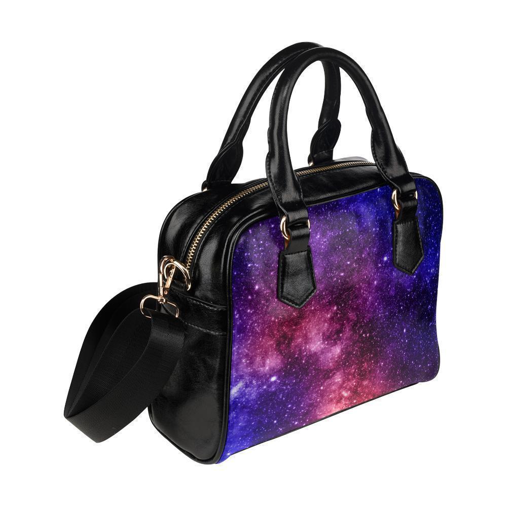 Blue Purple Stardust Galaxy Space Print Leather Shoulder Handbag GearFrost