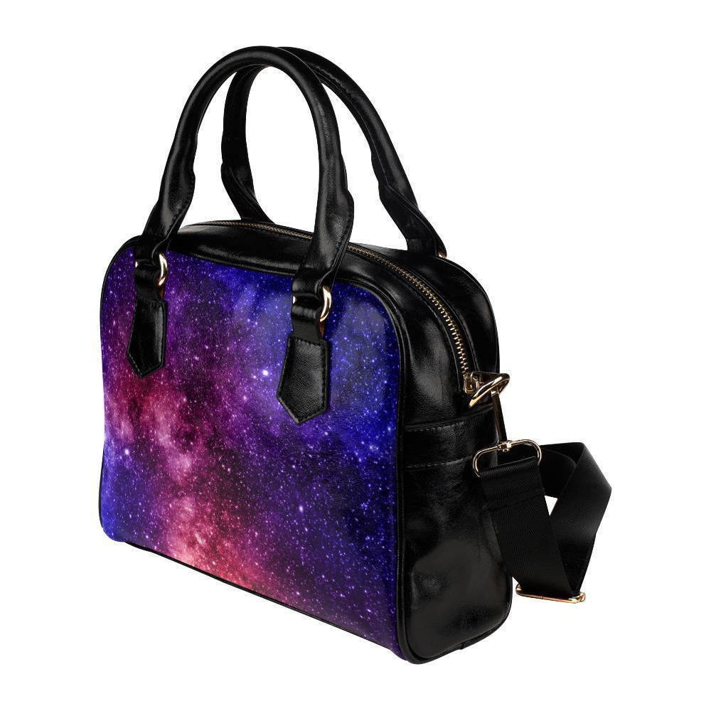 Blue Purple Stardust Galaxy Space Print Leather Shoulder Handbag GearFrost