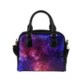 Blue Purple Stardust Galaxy Space Print Leather Shoulder Handbag