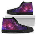 Blue Purple Stardust Galaxy Space Print Black High Top Sneakers