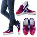 Blue Purple Stardust Galaxy Space Print White Slip On Sneakers