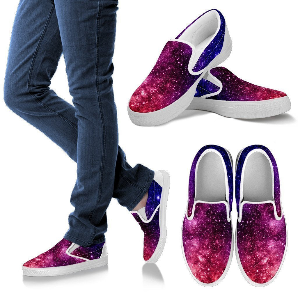 Blue Purple Stardust Galaxy Space Print Women's Slip On Shoes GearFrost