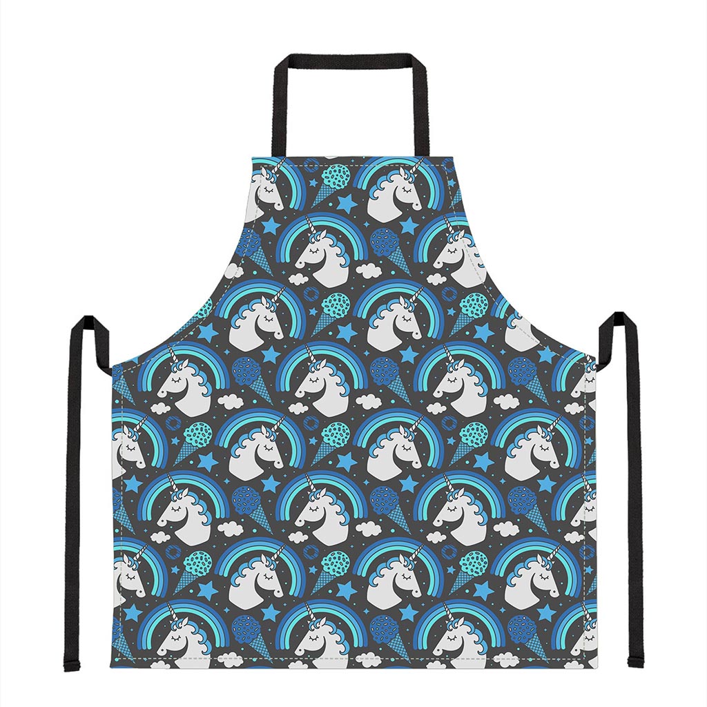 Blue Rainbow Unicorn Pattern Print Apron