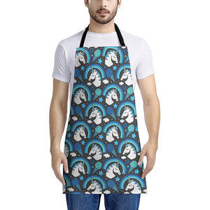 Blue Rainbow Unicorn Pattern Print Apron