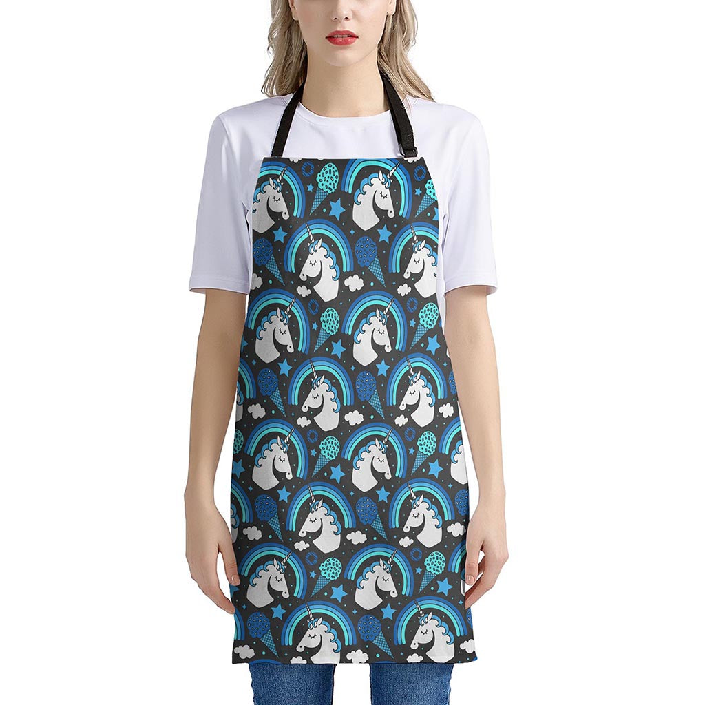 Blue Rainbow Unicorn Pattern Print Apron