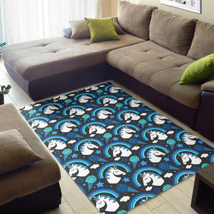 Blue Rainbow Unicorn Pattern Print Area Rug GearFrost