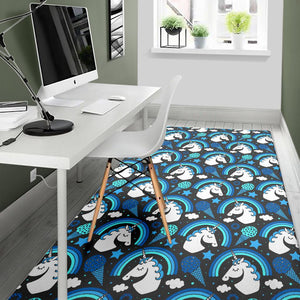 Blue Rainbow Unicorn Pattern Print Area Rug GearFrost