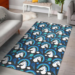 Blue Rainbow Unicorn Pattern Print Area Rug GearFrost