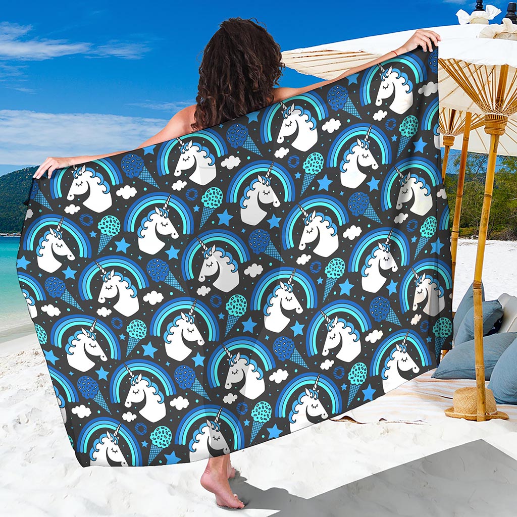 Blue Rainbow Unicorn Pattern Print Beach Sarong Wrap