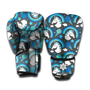 Blue Rainbow Unicorn Pattern Print Boxing Gloves