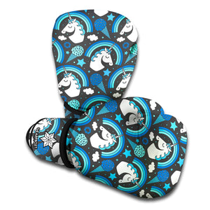 Blue Rainbow Unicorn Pattern Print Boxing Gloves