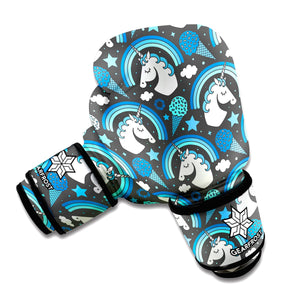 Blue Rainbow Unicorn Pattern Print Boxing Gloves