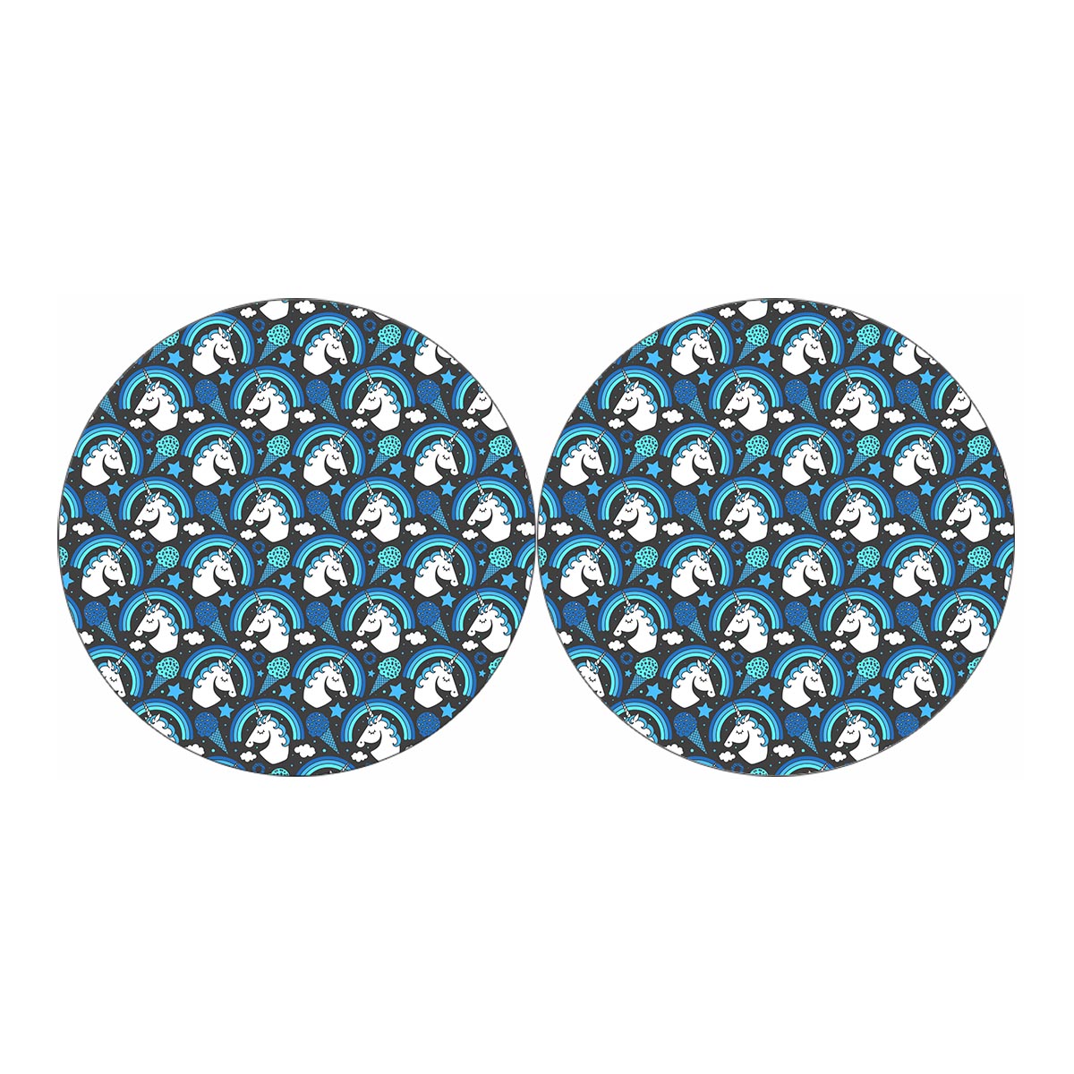 Blue Rainbow Unicorn Pattern Print Car Coasters