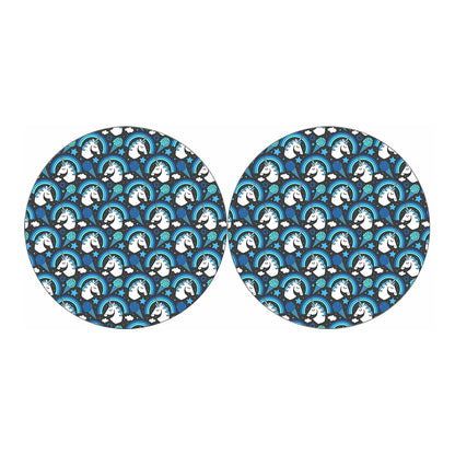Blue Rainbow Unicorn Pattern Print Car Coasters