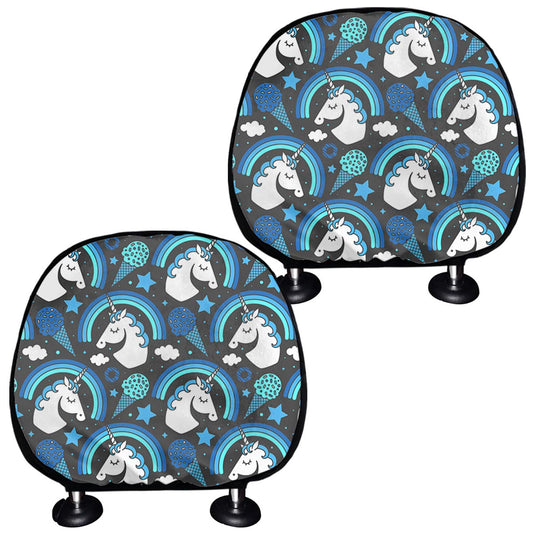 Blue Rainbow Unicorn Pattern Print Car Headrest Covers