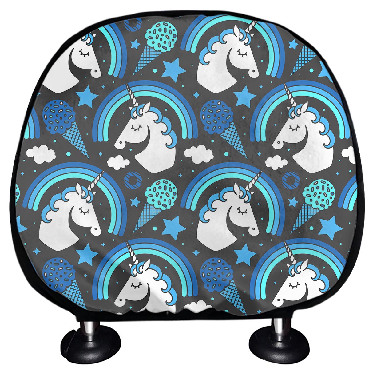 Blue Rainbow Unicorn Pattern Print Car Headrest Covers