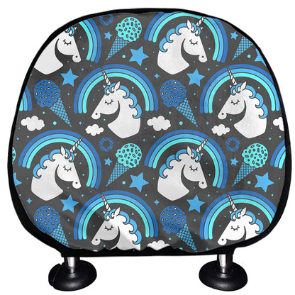 Blue Rainbow Unicorn Pattern Print Car Headrest Covers