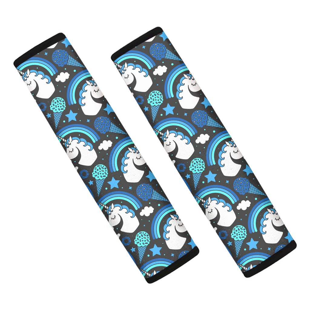 Blue Rainbow Unicorn Pattern Print Car Seat Belt Covers