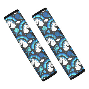 Blue Rainbow Unicorn Pattern Print Car Seat Belt Covers