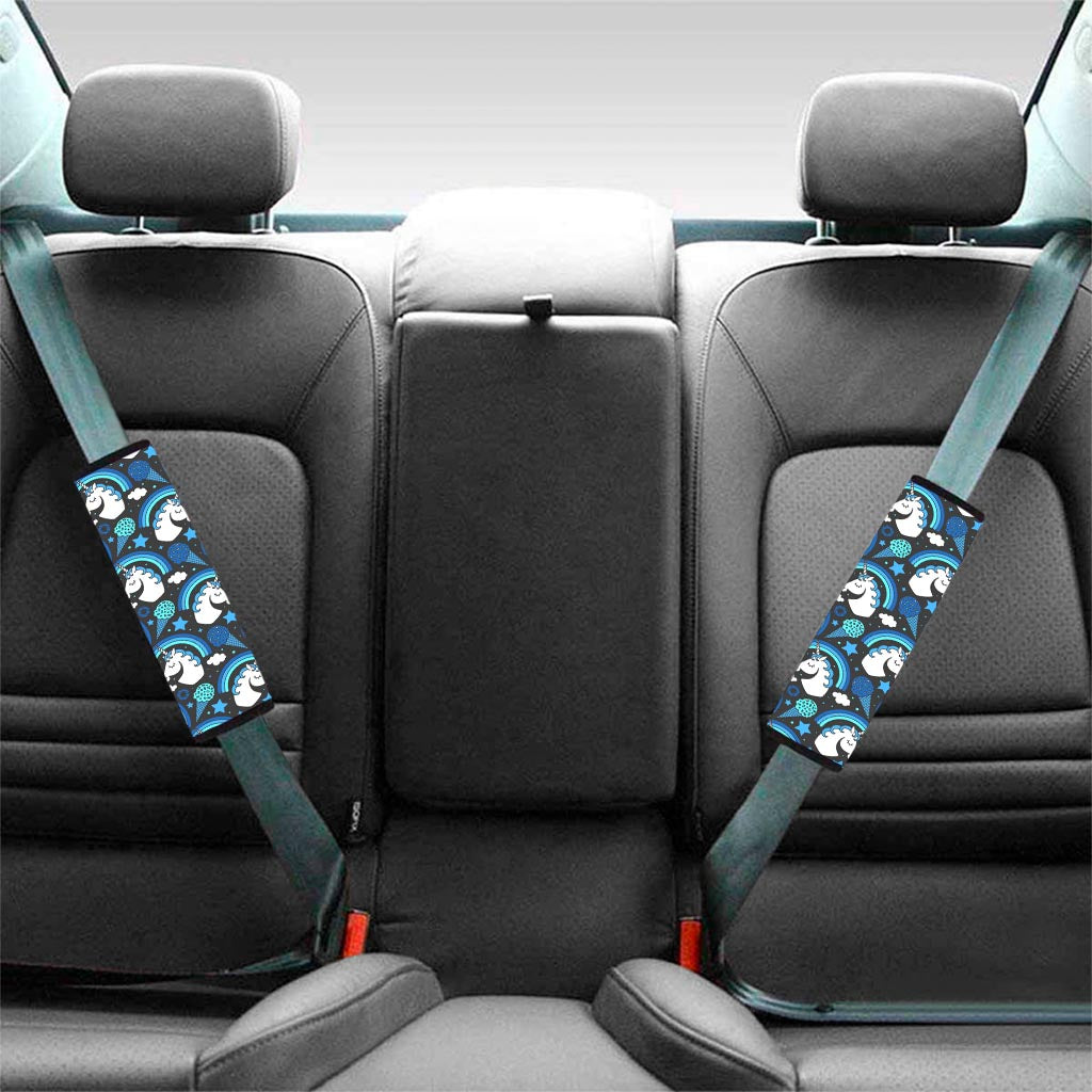 Blue Rainbow Unicorn Pattern Print Car Seat Belt Covers