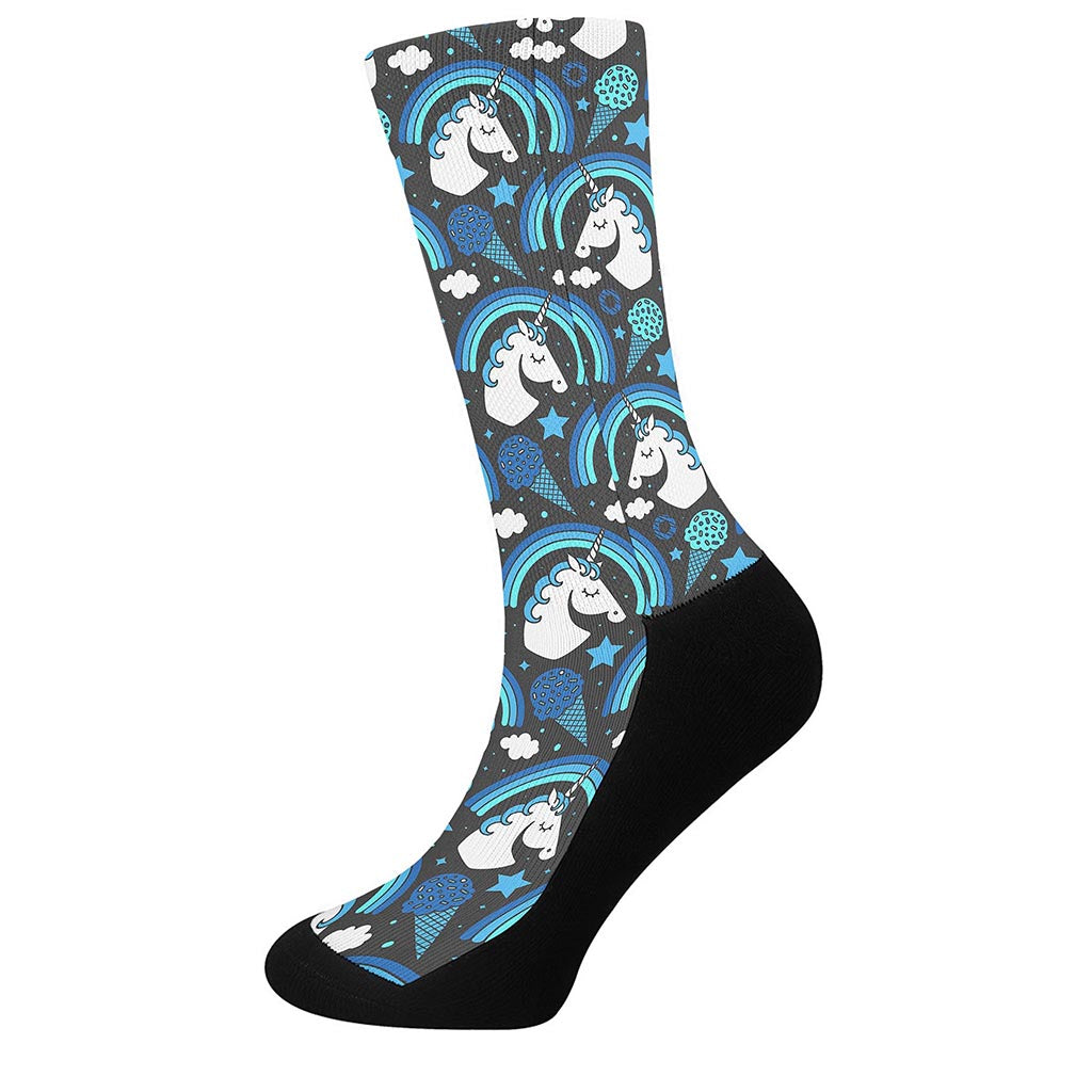 Blue Rainbow Unicorn Pattern Print Crew Socks