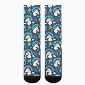 Blue Rainbow Unicorn Pattern Print Crew Socks