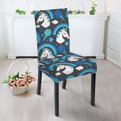 Blue Rainbow Unicorn Pattern Print Dining Chair Slipcover