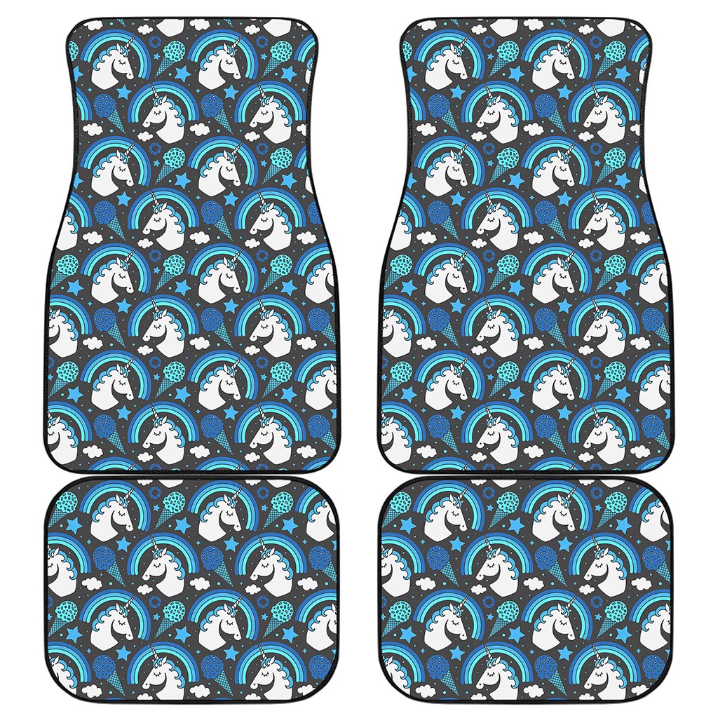 Blue Rainbow Unicorn Pattern Print Front and Back Car Floor Mats