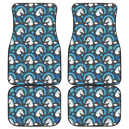 Blue Rainbow Unicorn Pattern Print Front and Back Car Floor Mats