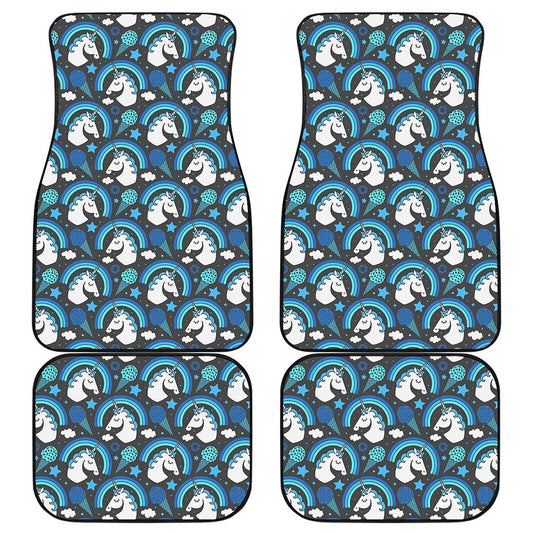 Blue Rainbow Unicorn Pattern Print Front and Back Car Floor Mats
