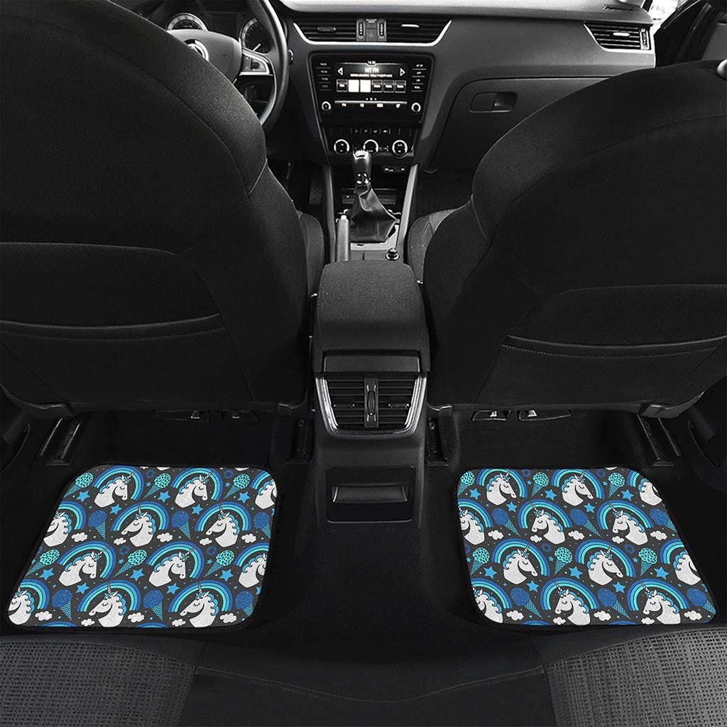 Blue Rainbow Unicorn Pattern Print Front and Back Car Floor Mats