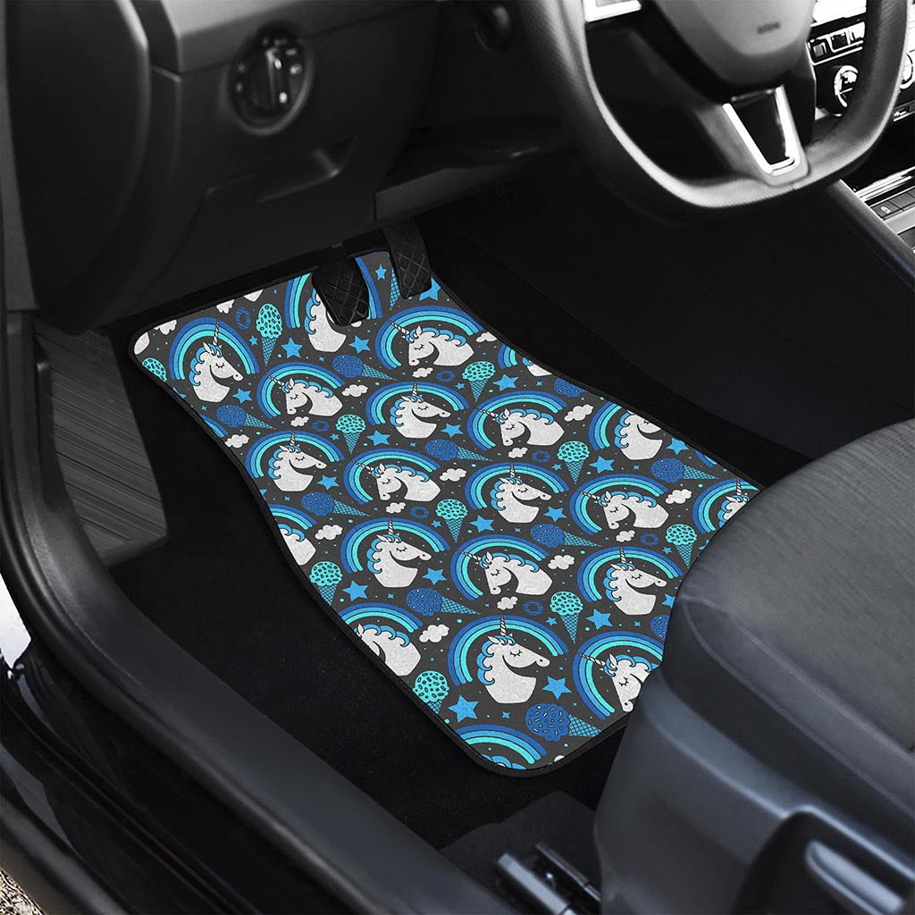 Blue Rainbow Unicorn Pattern Print Front and Back Car Floor Mats