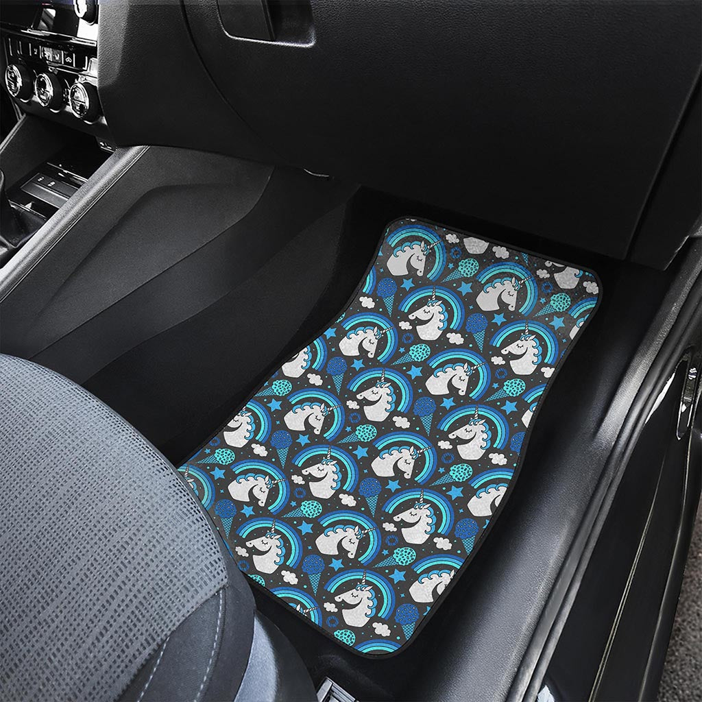 Blue Rainbow Unicorn Pattern Print Front and Back Car Floor Mats