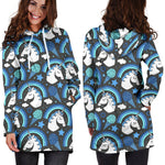 Blue Rainbow Unicorn Pattern Print Hoodie Dress GearFrost