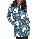 Blue Rainbow Unicorn Pattern Print Hoodie Dress GearFrost