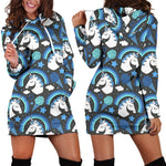 Blue Rainbow Unicorn Pattern Print Hoodie Dress GearFrost