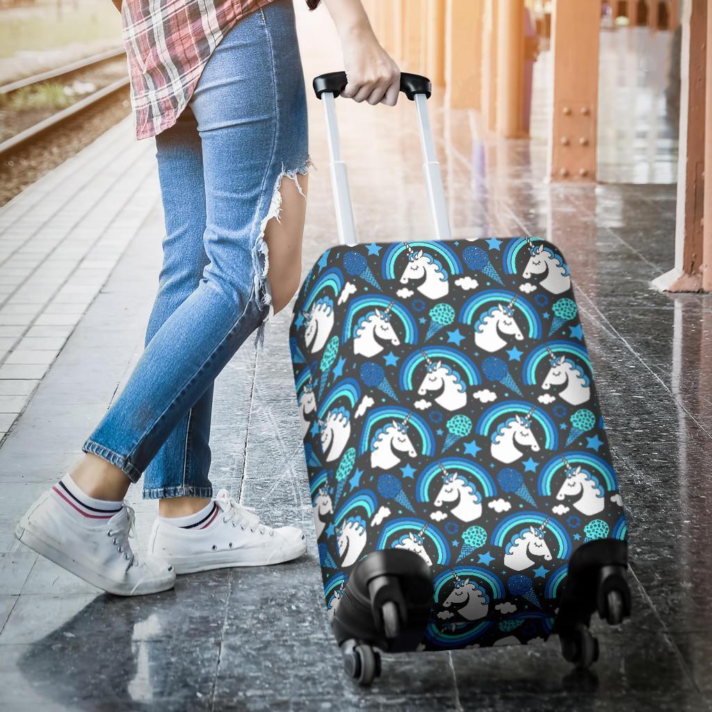 Blue Rainbow Unicorn Pattern Print Luggage Cover GearFrost