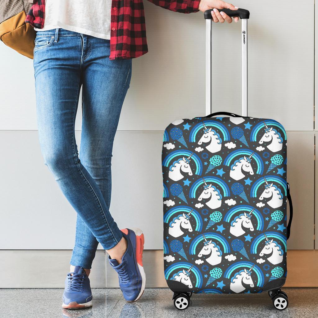 Blue Rainbow Unicorn Pattern Print Luggage Cover GearFrost