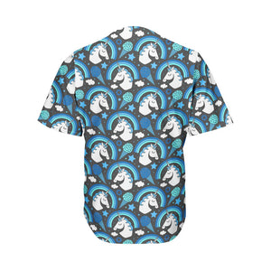 Blue Rainbow Unicorn Pattern Print Men's Baseball Jersey