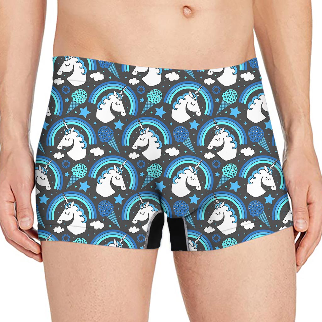 Blue Rainbow Unicorn Pattern Print Men's Boxer Briefs