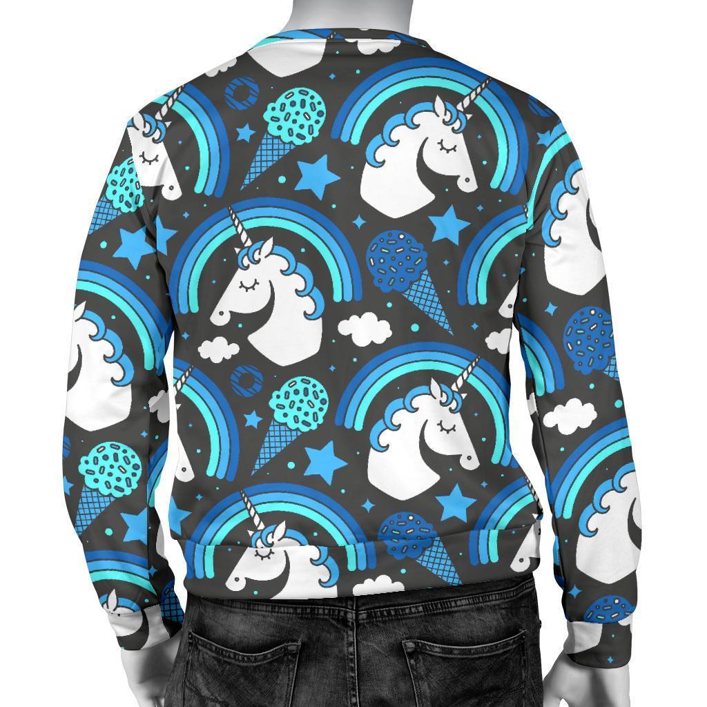 Blue Rainbow Unicorn Pattern Print Men's Crewneck Sweatshirt GearFrost